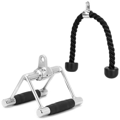 Image of QWORK® Tricep Rope and V Rowing Handle for Gym Cable Machine, LAT Pull Down Attachments