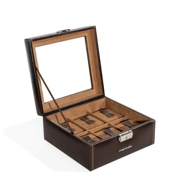 Image of Friedrich23 Unisex Watch Boxes with Glass Lid for 6 Watches, Plastic, Brown 20085 3