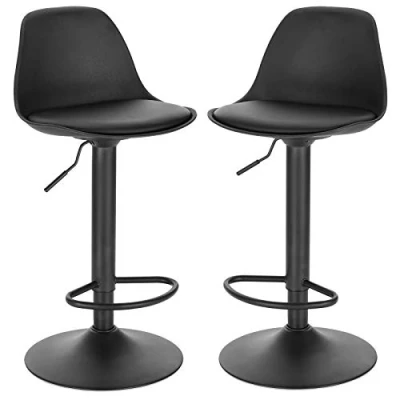 Image of EUGAD Set of 2 Bar Stools Black Kitchen Counter Island Chairs Pair, Soft Leatherette PU Seat, Solid Adjustable Gas Lift Frame 0651BY UK