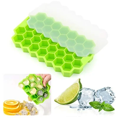 Image of Ice Cube Trays, 37 Cubes Trays Silicone Flexible with Lid for Chilled Drinks, Whiskey &amp; Cocktails, Food Grade Safe