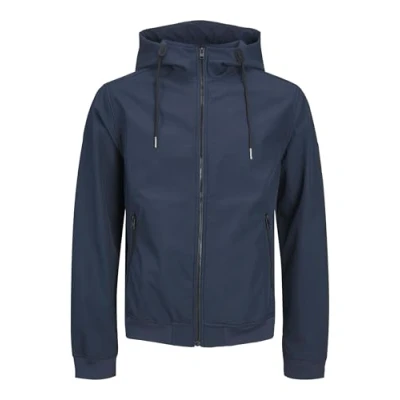 Image of JACK &amp; JONES Men&#039;s Jjebasic Softshell Hood Pls Jacket, Blazer Navy, XXXL