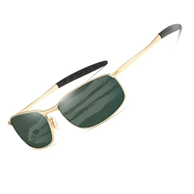 Image of kimorn Polarized Sunglasses For Men Retor Rectangle Frame Classic Sun Glasses K0535 (Gold&amp;G15)
