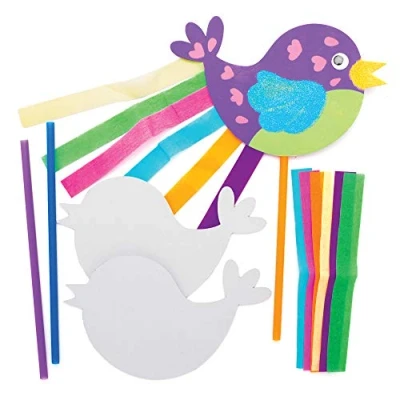 Image of Baker Ross AT565 Bird Wand Kits Pack of 8, Card Blanks for Children to Design and Decorate, Ideal School Work, Home Activities Craft Group Projects