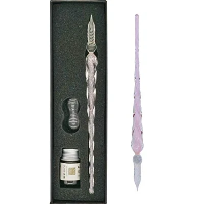 Image of EACHHAHA Glass Dip Pen，Crystal Signature Pen for Art, Writing, Signatures — Decoration and Business Gift (3 piece Pink Pen)