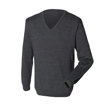 Image of Henbury Mens 12 Gauge Fine Knit V Neck Jumper/Sweatshirt (XL) (Grey Marl)