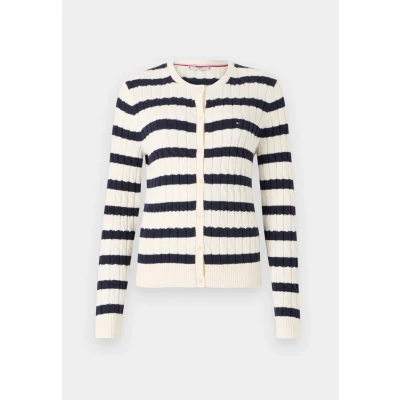 Image of Tommy Hilfiger Cardigan, Women&#039;s, Size: Small, Ivory silk/dark night navy