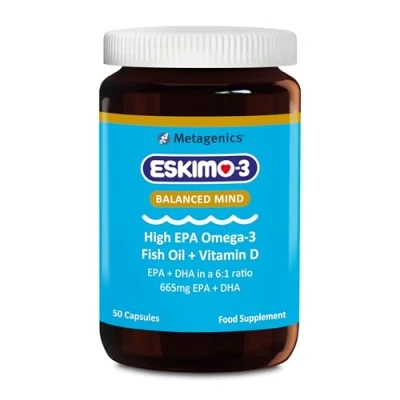 Image of Eskimo Balanced Mind by Metagenics High EPA Omega 3 Fish Oil + Vitamin D Mood Support 50 Capsules
