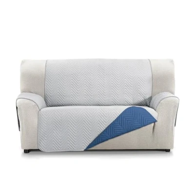 Image of Martina Home Milano Sofa Cover, Quilted Reversible 2 Seater Protector Grey/Blue