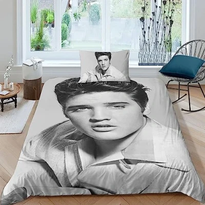 Image of LENTLY Elvis Presley Bedding Set 3D Duvet Cover Soft Microfiber Quilt with Pillowcases, Comforter 2 Piece Single（135x200cm）