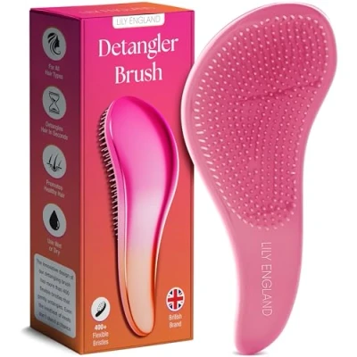 Image of Lily England Detangle Hair Brush for Thick, Curly &amp; Straight Detangling Hairbrush Women, Kids Toddlers with Flexible Bristles Smooth Detangler Wet Dry Hair, Pink Orange
