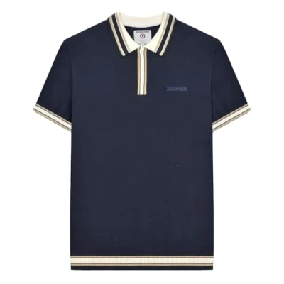 Image of Lambretta Mens Greco Knitted Polo Shirt (Navy Blue Size 2XL)