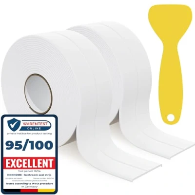 Image of HNNHOME 38mm x 3.2m White Self Adhesive Bath Sealant Strip, Waterproof Sealing Tape Caulk Strip for Kitchen, Bathroom, Wall Corner, and Sink (White, 2)
