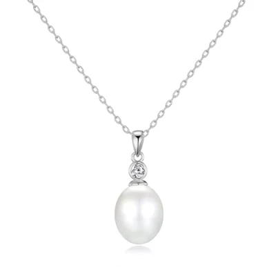 Image of Philip Jones Sterling Silver White Pearl Drop Necklace Created with Zircondia® Crystals