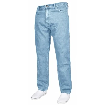 Image of True Face Mens Jeans Straight Leg Trousers Classic Fit Plain Denim Pants Zip Fly Multi Pockets for Men UK Belt Loop Light Wash 32W / 34L