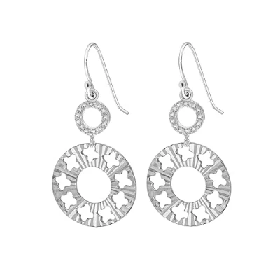 Image of Tuscany Silver Women&#039;s Sterling Diamond Cut Cubic Zirconia Disc Drop Earrings of 19 x 35 mm