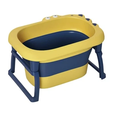 Image of HOMCOM Baby Bathtub for 0 6 Years Collapsible Non Slip Portable with Stool Seat Newborns Infants Toddlers Kids Yellow