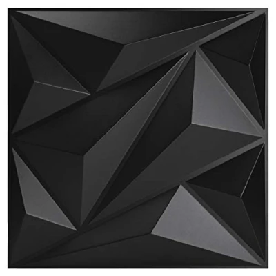 Image of Art3dwallpanels PVC 3D Wall Panel Diamond for Interior Décor in Black, 19.7&quot; x Decor Panel, Textured Panels, Pack of 12 Tiles