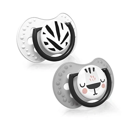 Image of LOVI Soother 6 18 Months, Baby Dummies with Silicone Teat, Dynamic Tip, Salt &amp; Pepper Collection, 2 Pieces, White