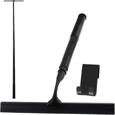 Image of LORESJOY Extendable Shower Squeegee, Black, Silicone Squeegee 48 153 cm Wide Bathroom Wiper, Floor, with Holder, No Drilling