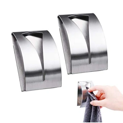Image of Guokoo 2 Pieces Self Adhesive Towel Holders, No Drilling Required, Stainless Steel,Hook Rack Hangers Hand Hook Tea Holders for Bathroom Kitchen