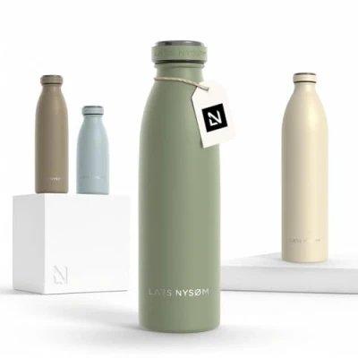 Image of LARS NYSØM Stainless Steel Insulated Water Bottle 12oz 17oz 25oz 34oz 51oz Thermo Flask for Hot and Cold Beverages Leakproof Drinking (Sage Green, 500ml)