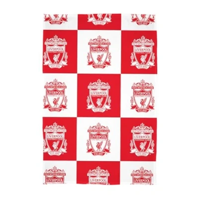 Image of Character World Liverpool Fleece Throw Blanket Super Soft, Football Crest Design Red &amp; White Checker Pattern Warm Soft Feel Perfect for Home, Bedroom, Sleepovers Camping
