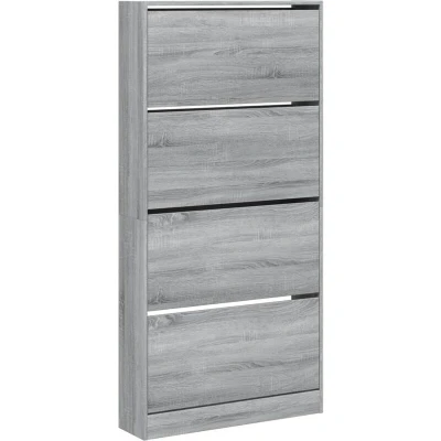 Image of vidaXL Shoe Cabinet with 4 Flip Drawers Grey Sonoma 80x21x163.5 cm