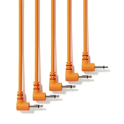Image of ExcelValley 5 Pack Right Angle Mono Modular Patch Cables 3.5mm 1/8&quot; Eurorack Synthesizer [Orange 10 cm 4&quot;]