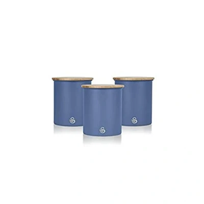 Image of Swan SWKA17513BLUN Nordic Set of 3 Storage Canisters, Sugar, Tea, Coffee, Blue, One Size