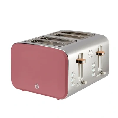 Image of Swan ST14620FUS Nordic 4 Slice Toaster with 6 Browning Levels, Defrost/Reheat/Cancel, Removable Crumb Trays, Cord Storage, 1500W, Fuchsia Rose, Fusia