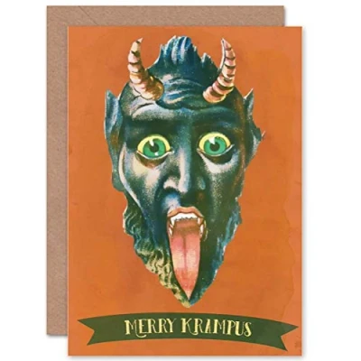 Image of Wee Blue Coo Greeting Merry Krampus Alpine Anti Santa Xmas Funny Sealed Card Plus Envelope Blank inside