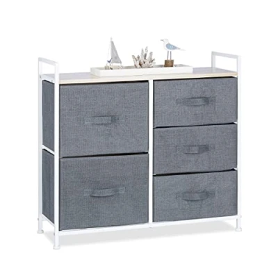 Image of Relaxdays Shelving System, Chest of Drawers, Standing Shelf with Boxes, HxWxD: 77.5 x 83 29 cm, Metal and Wood, Grey