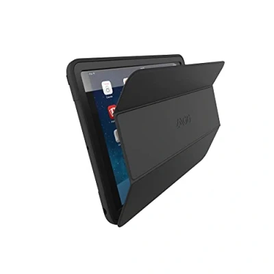 Image of ZAGG Rugged Messenger protective case for iPad 10.2in tablet, Construct, Snap On Screen Protector, Built in Stand, Electric Hand Strap, Black
