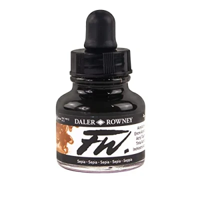 Image of Daler Rowney FW Acrylic Ink, Glass Bottle with Dropper, 1oz 29.5 ml, Sepia