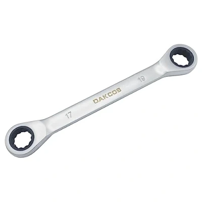 Image of DAKCOS 17x19mm Combination Ratchet Spanner 2 in 1 Double End Ring Wrench CR V with Matt Chrome Finish
