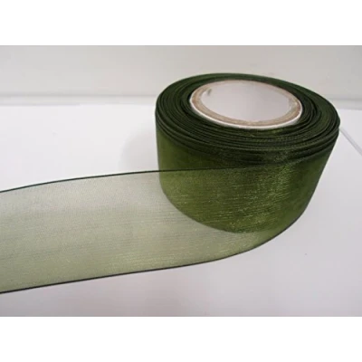 Image of 2 metres of 40mm Olive Dark Green Sheer Organza Ribbon Double Sided 40 mm 4cm