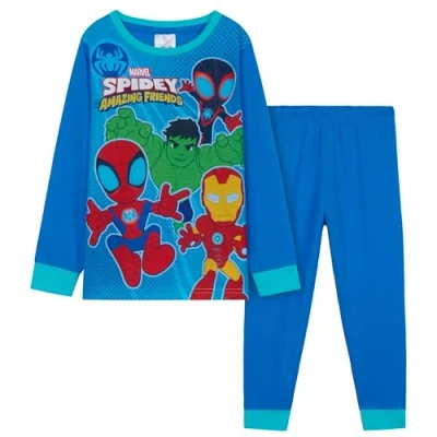 Image of Marvel Spiderman Boys Pyjamas Set, Comfy Breathable Nightwear Gifts for (Blue/Multi, 4 5 Years)
