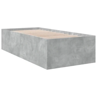 Image of vidaXL Small Single Bed Frame Concrete Grey 75x190cm Engineered Wood with Storage Drawers and Compartments for Bedroom