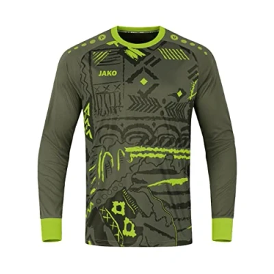 Image of JAKO Men&#039;s Torwart Trikot Tropicana (Langarm) Goalkeeper Jerseys, Khaki/Neon Green, XL