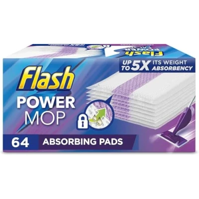 Image of Flash Powermop Absorbing Pad Refills, Mop Refill Pads, White, 16 Count (Pack of 4), Power