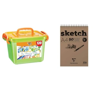 Image of BIC Kids Colouring Set Of 120 Pencils and Felt Pens for in Assorted, Vibrant Colours Includes Storage Box