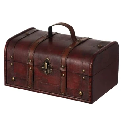 Image of Vintiquewise Decorative Wood Small Treasure Box, Antique Cherry, 28x17.75x14 cm
