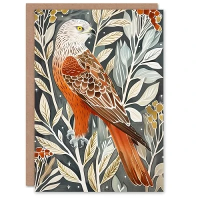 Image of Artery8 Greeting Card Red Kite on Tree Branch Watercolour Portrait Blank For All Him Or Her Art Birthday