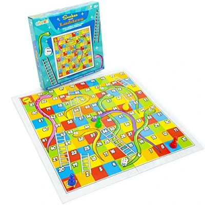 Image of abeec Snakes and Ladders Board Game Kids Games Includes Classic Board, Counters &amp; Instructions Family Travel for Pass the Parcel Gifts