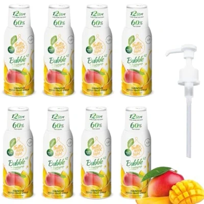 Image of 8 Pack Light Low Carb Fitness Syrup by FruttaMax Pump for Gift Zero Sugar with Stevia 60% Fruit Content 500ml (8 x Mango Light)