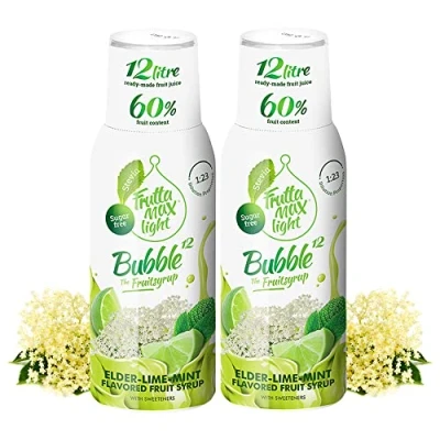Image of 2 Pack Light Low Carb Fitness Syrup by FruttaMax Zero Sugar with Stevia 60% Fruit Content 500ml (2 x Elderflower Lime Mint Light)