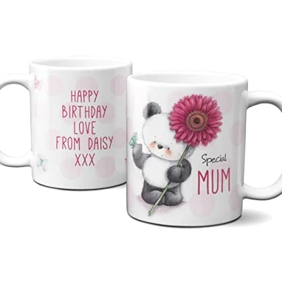 Image of Thoughtful Gifts Cute Teddy Bear Mum Mug, Personalised Mug for Mum, Cup Gift Present Mothers Day, Birthday Add Your Own Message.