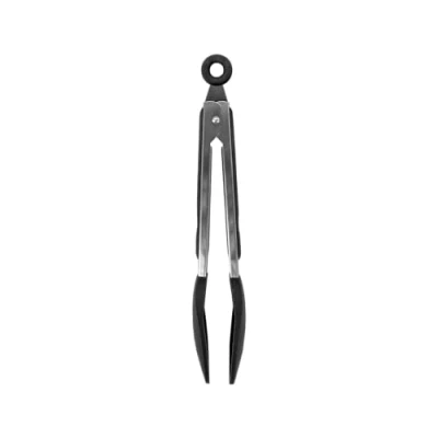 Image of Fackelmann Stainless Steel Kitchen Tongs, with Locking Function, Silicone Function Head, TPR Handle, 25cm, Silver &amp; Black
