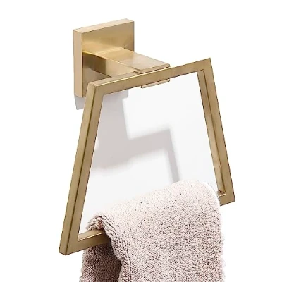 Image of Brushed Gold Hand Towel Ring Square, Modern Holder for Bathroom Hanger Wall Mounted, Stainless Steel