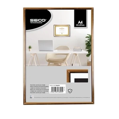 Image of Stewart Superior A4 Pin Stripe Certificate Frame with Perspex Safety Glass Black/Gold